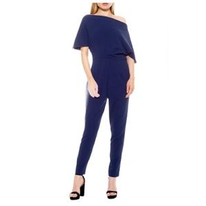 New ALEXIA ADMOR Draped One-shoulder Jumpsuit In Navy blue size XS